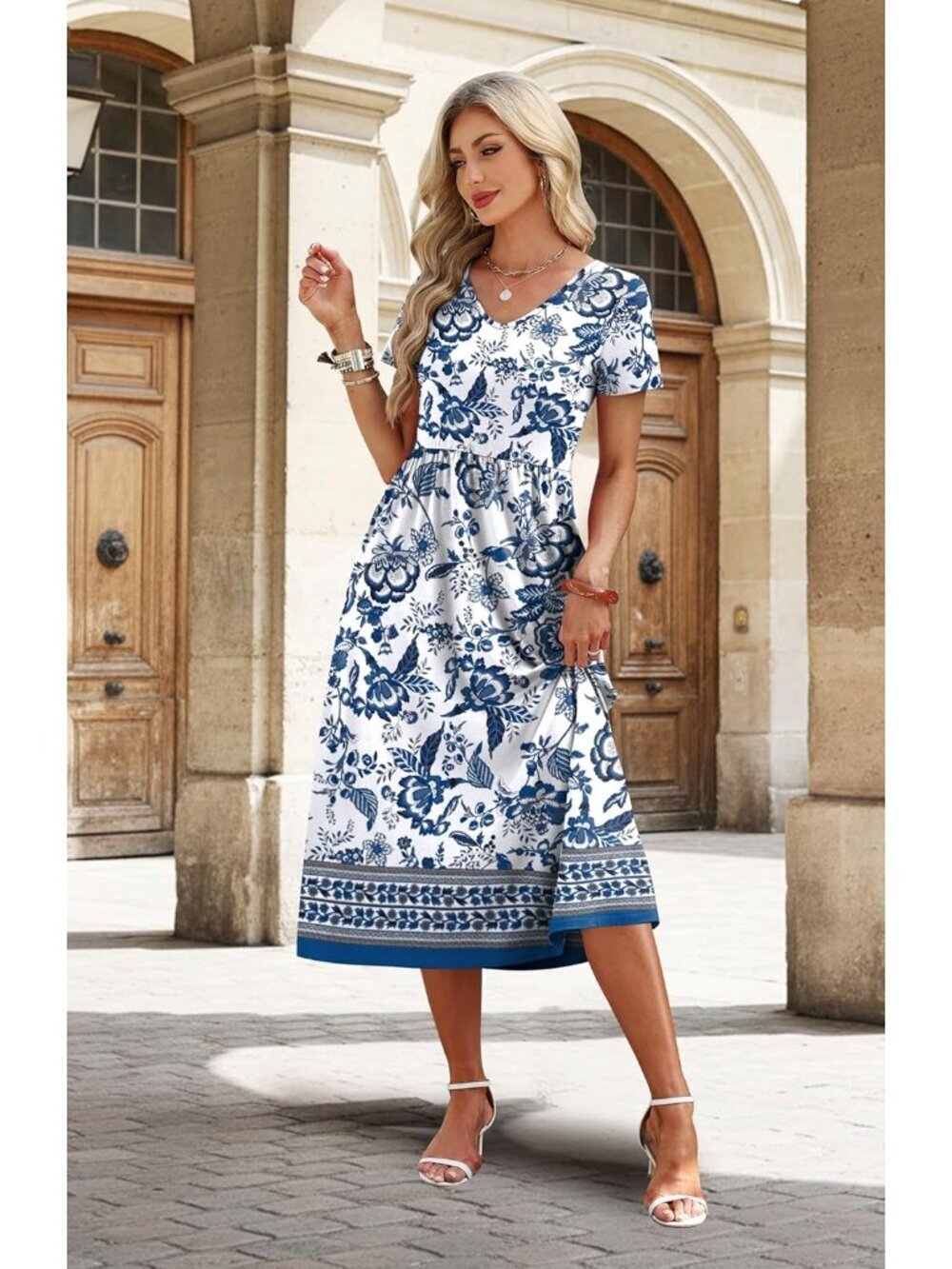Women's Mandala Boho Print Summer Flowy A-Line Midi Beach Vacation Sundresses - Picture 3 of 5